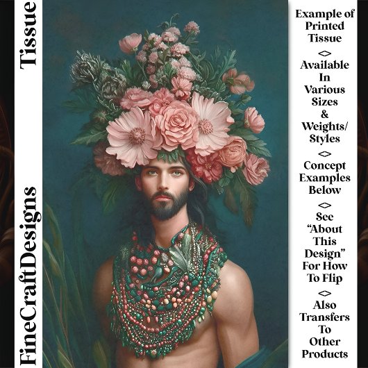 若い男,花,果実,葉CQ9 Decompage 薄葉紙