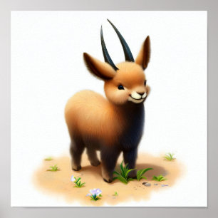 若い絵を描かわいいカワイカワイカモシカのデジタル ポスター