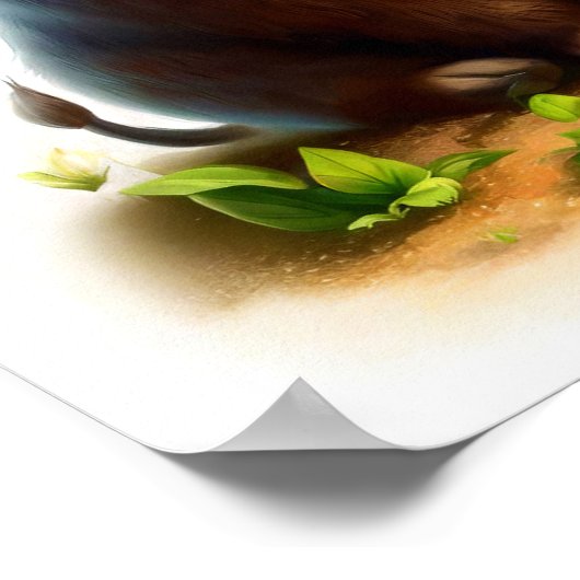 若い絵を描かわいい水牛のデジタル ポスター (角)