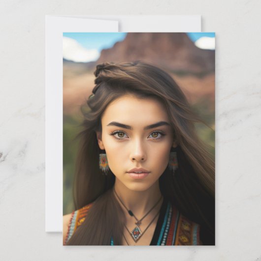 若い美しい先住民のアメリカ人女性のセット シーズンカード (正面)