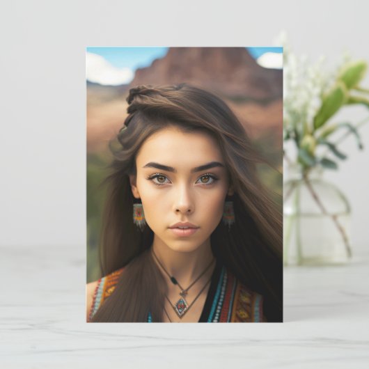若い美しい先住民のアメリカ人女性のセット シーズンカード (スタンド正面)