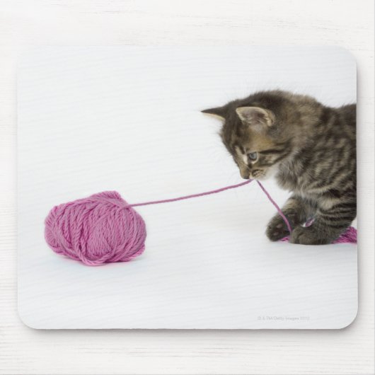 若い虎猫遊がボールで子猫を飼っている マウスパッド (正面)