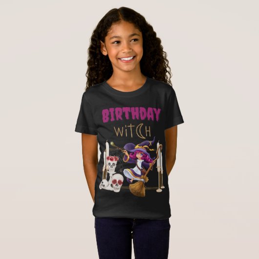 若い誕生日魔女かわいい女生まれの子がハロウィーン Tシャツ (正面フル)
