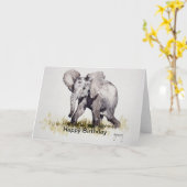若い象のハッピーバースデーカード カード (黄色い花)