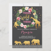 若い野生および3つの誕生日の招待状のジャングル 招待状 (正面)
