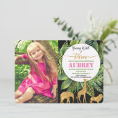 若い野生および3女の子の誕生日の招待の金ゴールド 招待状 (スタンド正面)