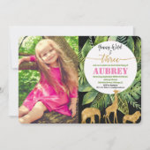 若い野生および3女の子の誕生日の招待の金ゴールド 招待状 (正面)