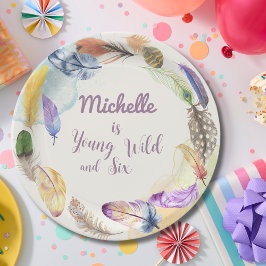 若い野生と水の色ボホの羽 ペーパープレート