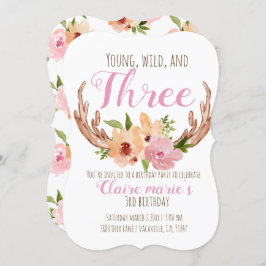 若い野生と3つのアントラーの誕生日 招待状