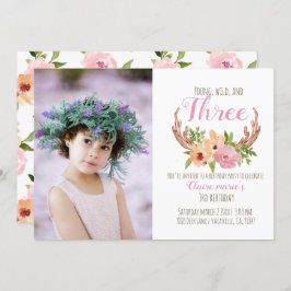 若い野生と3つのウッドランドの誕生日招待状 招待状