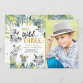 若い野生と3つのサファリアニマルズボーイ誕生日I 招待状 (正面/裏面)