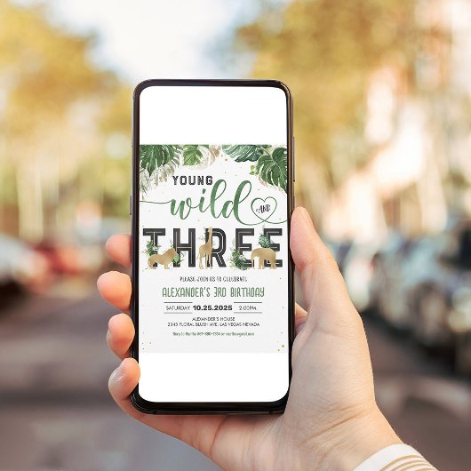 若い野生と3つのサファリアニマルズ誕生日 招待状