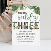 若い野生と3つのサファリアニマルズ誕生日 招待状