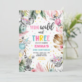 若い野生と3つのサファリジャングル動物のパーティー 招待状 (スタンド正面)