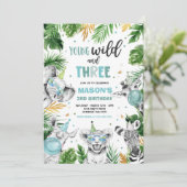 若い野生と3つのサファリジャングル動物のパーティー 招待状 (スタンド正面)