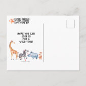 若い野生と3つのサファリ動物の第3誕生日 インビテーションポストカード (裏面)