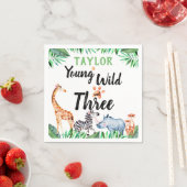 若い野生と3つのサファリ動物の第3誕生日 スタンダードカクテルナプキン (インサイチュ)