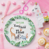 若い野生と3つのサファリ動物の第3誕生日 ペーパープレート (パーティー)