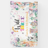 若い野生と3つのサファリ動物の第3誕生日 横断幕 (縦)