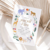 若い野生と3つのサファリ動物の誕生日パーティー 招待状