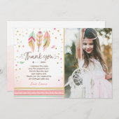 若い野生と3つのサンキューカード羽ボホ 招待状 (正面/裏面)