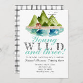 若い野生と3つの山の誕生日招待状 招待状 (正面/裏面)
