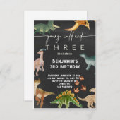 若い野生と3つの恐竜の水のカラー誕生日 招待状 (正面/裏面)