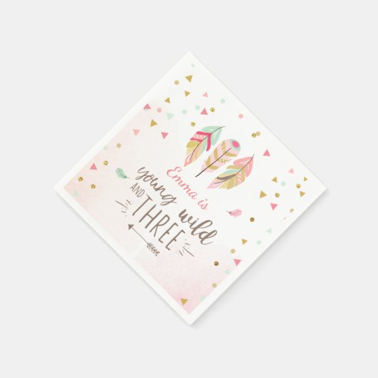 若い野生と3つの紙ナプキンピンク金ゴールド女の子 スタンダードカクテルナプキン (角)