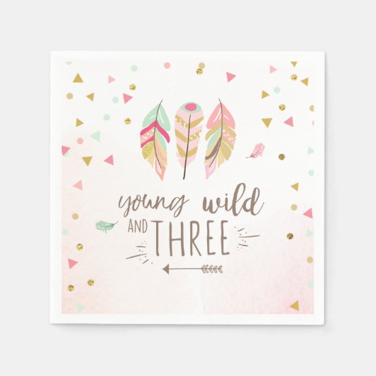 若い野生と3つの紙ナプキンピンク金ゴールド女の子 スタンダードカクテルナプキン (正面)