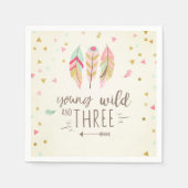 若い野生と3つの紙ナプキンピンク金ゴールド女の子 スタンダードカクテルナプキン (正面)