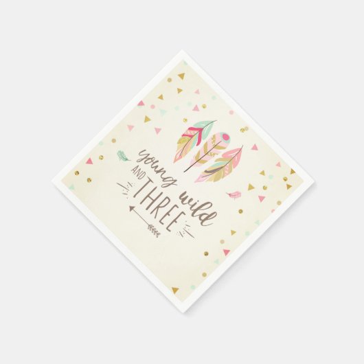 若い野生と3つの紙ナプキンピンク金ゴールド女の子 スタンダードカクテルナプキン (角)