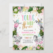 若い野生と3つの誕生日サファリ動物パーティー 招待状 (正面)