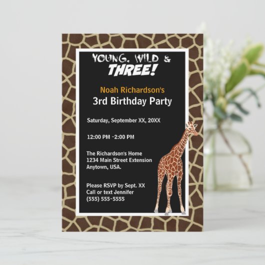 若い野生と3人のキリン·サファリの誕生パーティー 招待状 (スタンド正面)