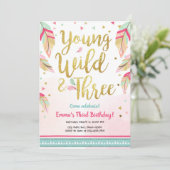 若い野生と3羽ピンク金ゴールド誕生日 招待状 (スタンド正面)