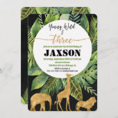 若い野生の3人の少年誕生日の招待金ゴールド 招待状 (正面/裏面)