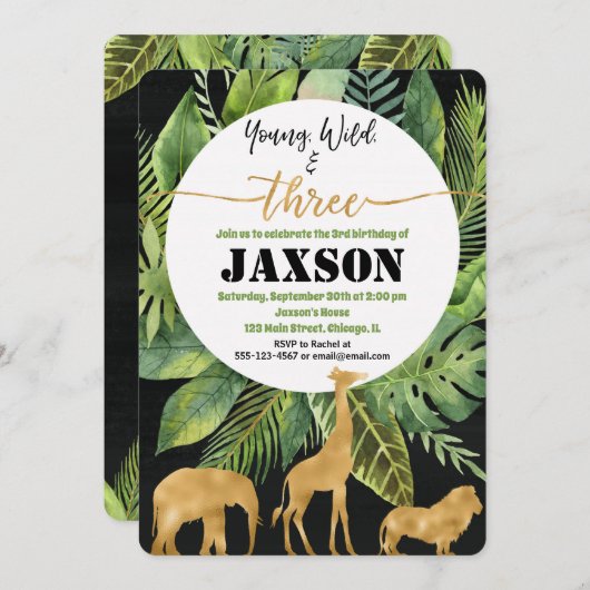 若い野生の3人の少年誕生日の招待金ゴールド 招待状 (正面/裏面)