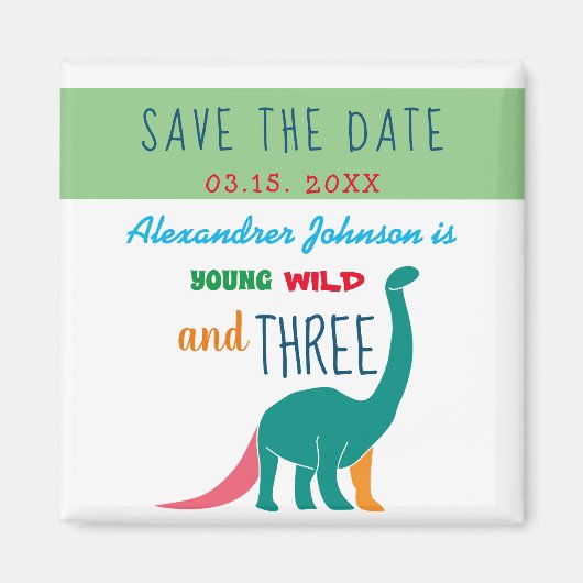 若い野生の3人の恐竜が日付を救う マグネット (正面)