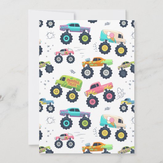 若い野生の3番目の誕生日キッズモンスターカートラック 招待状 (裏面)
