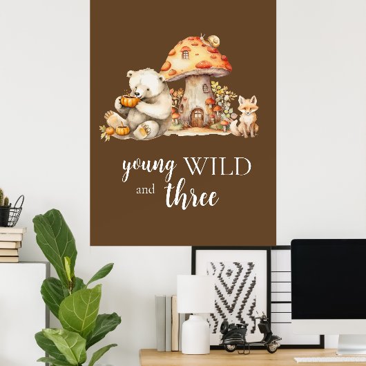 若い野生動物と三匹の森林動物 ポスター (ホームオフィス)