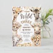 若い野生動物と3つのサファリ動物の3番目の誕生日 招待状 (スタンド正面)