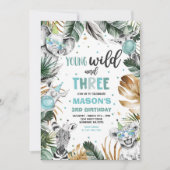 若い野生動物と3匹のサファリジャングル動物のパーティー 招待状 (正面)