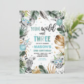 若い野生動物と3匹のサファリジャングル動物のパーティー 招待状 (スタンド正面)