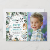 若い野生動物と3匹のサファリジャングル動物のパーティー 招待状 (正面)