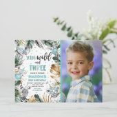 若い野生動物と3匹のサファリジャングル動物のパーティー 招待状 (スタンド正面)