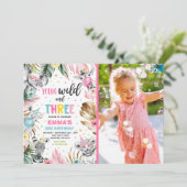 若い野生動物と3匹のサファリジャングル動物のパーティー 招待状 (スタンド正面)