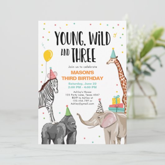 若い野生動物と3番目のサファリパーティー動物 招待状 (スタンド正面)