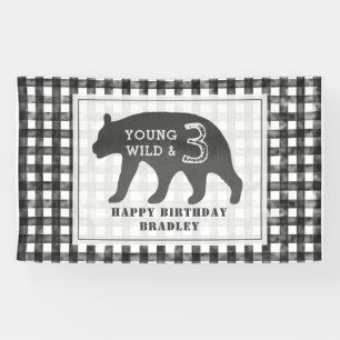 若い野生及び3頭のくまのギンガムの誕生日 横断幕