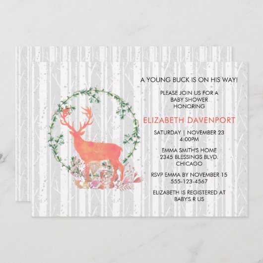 若い降雨が赤ちゃんシャワーを浴びる 招待状 (正面/裏面)