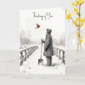 若い青年とカーディナルの思い出 カード (黄色い花)