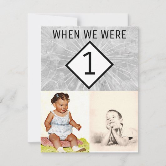 若い頃の編集可能なフォトテーブル番号 招待状 (正面)